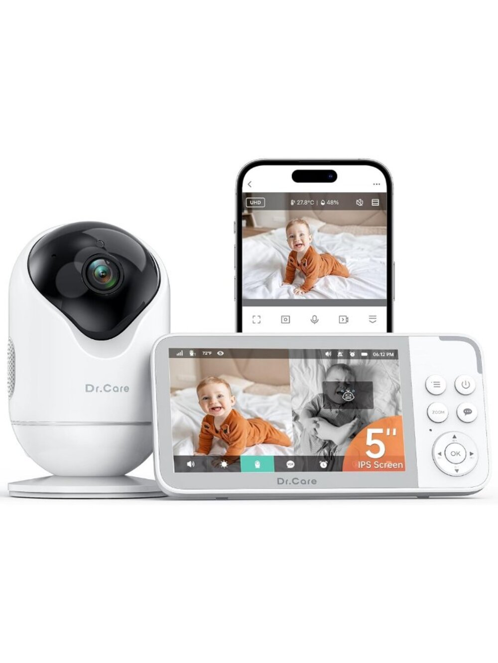 Smart WiFi Baby Monitor with 5" 1080P Camera & Split View - HD Video, Night